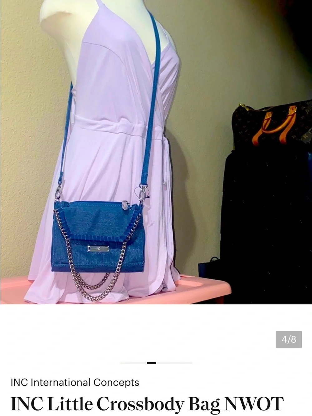 INC International Concepts Denim Blue Chain-Accent Crossbody Bag
